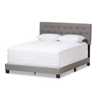 Baxton Studio Cassandra Tufted Queen Low Profile Bed In Light Gray