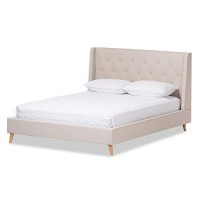Baxton Studio Adelaide Retro Modern Light Beige Fabric Upholstered Full Size Platform Bed Contemporary/Light Beige/Fabric Polyester 100%/Rubber Wood/Mdf/Particle Board/Foam