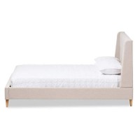 Baxton Studio Adelaide Retro Modern Light Beige Fabric Upholstered Full Size Platform Bed Contemporary/Light Beige/Fabric Polyester 100%/Rubber Wood/Mdf/Particle Board/Foam