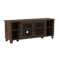 Walker Edison Grove Modern Double Glass Door Tv Console For Tvs Up To 65 Inches, 58 Inch, Walnut