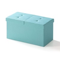 Otto Ben Mellow Folding Box Chest With Smart Lift Top Upholstered Tufted Ottomans Bench Foot Rest For Bedroom And Living Room, 30, Mint Blue 30 Storage Ottoman