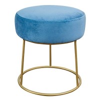 Tov Furniture The Nina Collection Modern Velvet Upholstered Round Backless Short Stool With Gold Base, Blue