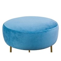 Tov Furniture The Nina Collection Modern Velvet Upholstered Round Backless Short Stool With Gold Base, Blue