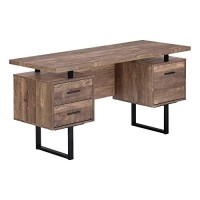 Monarch Specialties Computer Desk With Drawers - Contemporary Style - Home & Office Computer Desk With Metal Legs - 60L (Brown Reclaimed Wood Look)