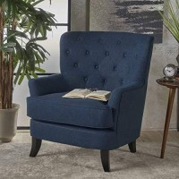 Christopher Knight Home Anikki Tufted Fabric Club Chair, Navy Blue Dark Brown