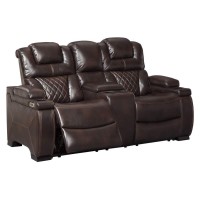 Signature Design By Ashley Warnerton Faux Leather Power Reclining Loveseat With Center Console, Brown