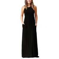 Euovmy Womens Sleeveless Dress Casual Plain Loose Summer Long Maxi Dresses With Pockets Black Large