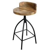 Benzara Industrial Style Adjustable Swivel Counter Height Stool With Backrest, Brown And Black