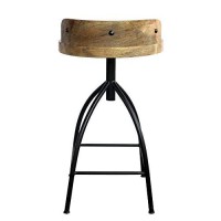 Benzara Industrial Style Adjustable Swivel Counter Height Stool With Backrest, Brown And Black