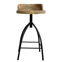 Benzara Industrial Style Adjustable Swivel Counter Height Stool With Backrest, Brown And Black