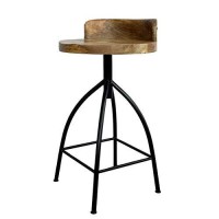 Benzara Industrial Style Adjustable Swivel Counter Height Stool With Backrest, Brown And Black