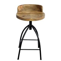 Benzara Industrial Style Adjustable Swivel Counter Height Stool With Backrest, Brown And Black