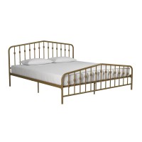 Novogratz Bushwick Metal Bed With Headboard And Footboard | Modern Design | King Size - Gold