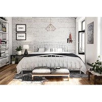 Novogratz Bushwick Metal Bed With Headboard And Footboard | Modern Design | King Size - White