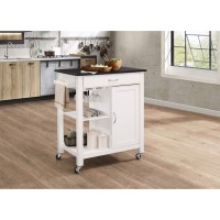 Benjara Benzara Wooden Kitchen Cart With Open Shelf And Caster Wheels White And Black