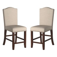 Benjara Benzara Rubber Wood High Chair With Studded Trim Set Of 2 Cream And Brown