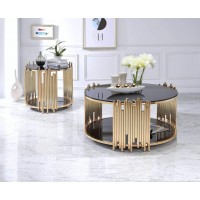 Homeroots Glass, Metal 25 X 25 X 22 Black Glass And Gold End Table