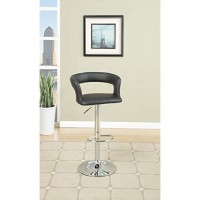 Benjara Metal Base Bar Stool With Faux Leather Seat And Gas Lift Black & Silver Set Of 2,