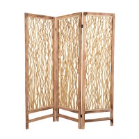 Homeroots 69 X 60 Brown 3 Panel Wood Foldable Screen