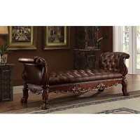 Benzara Wooden Frame Polyurethane Seat, Brown Bench