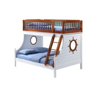 Benzara Wooden Twin Full Bunk Bed, Brown And White