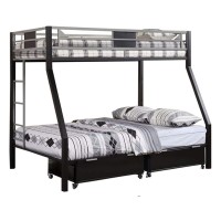 Benjara Benzara Metal Twin Over Full Size Bunk Bed Black