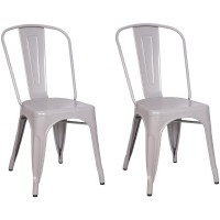Benjara Benzara Industrial Style Metal Chair Set Of Two Gray