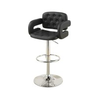 Benjara Chair Style Barstool With Tufted Seat And Back Black And Silver,