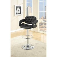 Benjara Chair Style Barstool With Tufted Seat And Back Black And Silver,