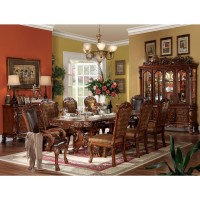 Benjara Benzara Dresden Dining Table With Two Encarved Pedestal Brown One Size