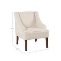 Homepop Velvet Swoop Arm Accent Chair, Linen-Look Soft Cream