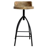 Benzara Industrial Style Adjustable Swivel Bar Height Stool With Backrest, Brown And Black