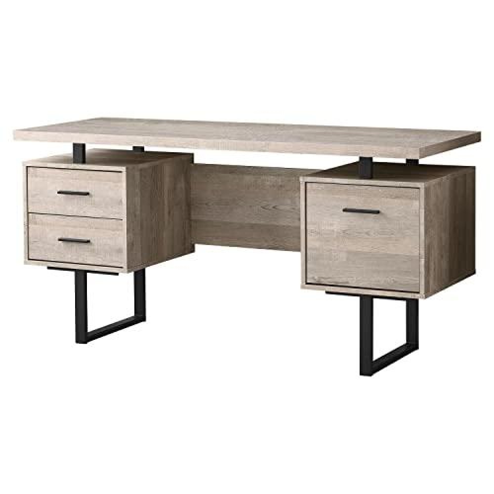 Monarch Specialties Computer Desk With Drawers - Contemporary Style - Home & Office Computer Desk With Metal Legs - 60L (Taupe Reclaimed Wood Look)