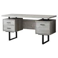 Monarch Specialties Computer Desk With Drawers - Contemporary Style - Home & Office Computer Desk With Metal Legs - 60L (Grey Reclaimed Wood Look)