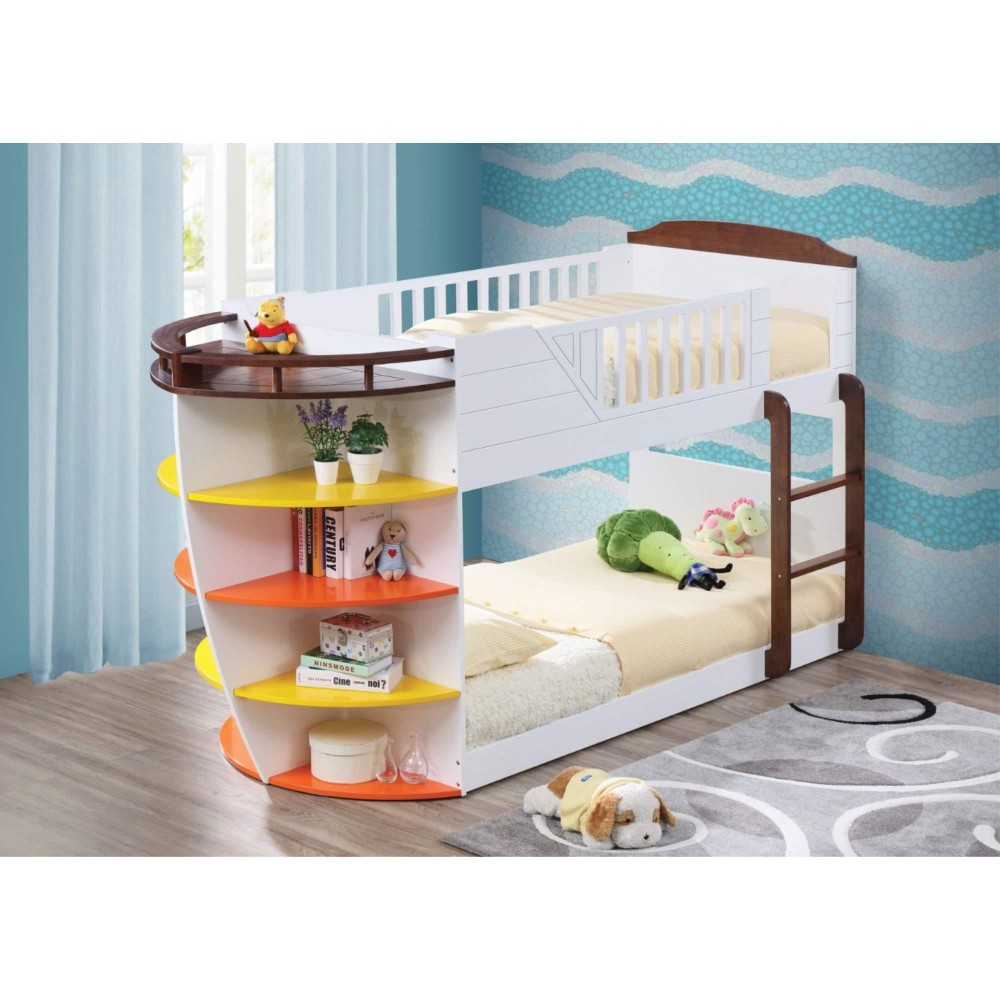 Benzara Wooden Twin Bunk Bed White And Brown