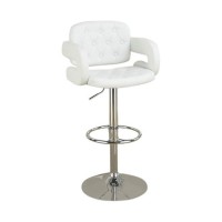 Benzara Chair Style Barstool With Tufted Seat And Back Silver, White