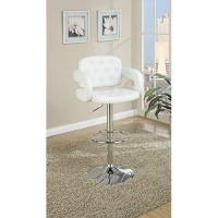 Benzara Chair Style Barstool With Tufted Seat And Back Silver, White
