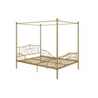 Dhp Metal Canopy Kids Platform Bed With Four Poster Design, Scrollwork Headboard And Footboard, Underbed Storage Space, No Box Sring Needed, Full, Gold