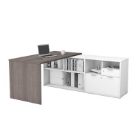 Bestar I3 Plus L-Shaped Desk, 72W, Bark Grey & White