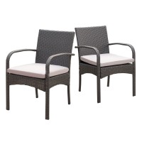 Christopher Knight Home Cordoba Outdoor Wicker Dining Chairs With Cushions, 2-Pcs Set, Grey