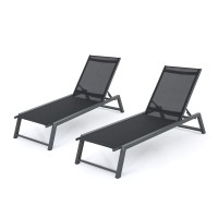 Christopher Knight Home Myers Outdoor Mesh Chaise Lounges With Aluminum Frame, 2-Pcs Set, Black Mesh / Grey