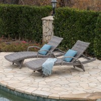 Christopher Knight Home Crete Outdoor Armless Aluminum Framed Wicker Chaise Lounges, 2-Pcs Set, Grey