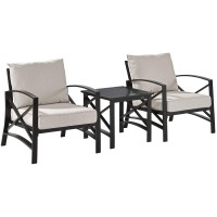 Crosley Furniture Ko60016Bz-Ol Kaplan Outdoor Metal 3-Piece Seating Set (2 Arm Chairs Side Table) Oiled Bronze With Oatmeal Cushions
