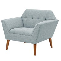 Ink+Ivy Newport Accent Armchair-Solid Wood Frame, Flare Arm Family Chairs Modern Mid-Century Style Living Room Sofa Furniture, Light Blue