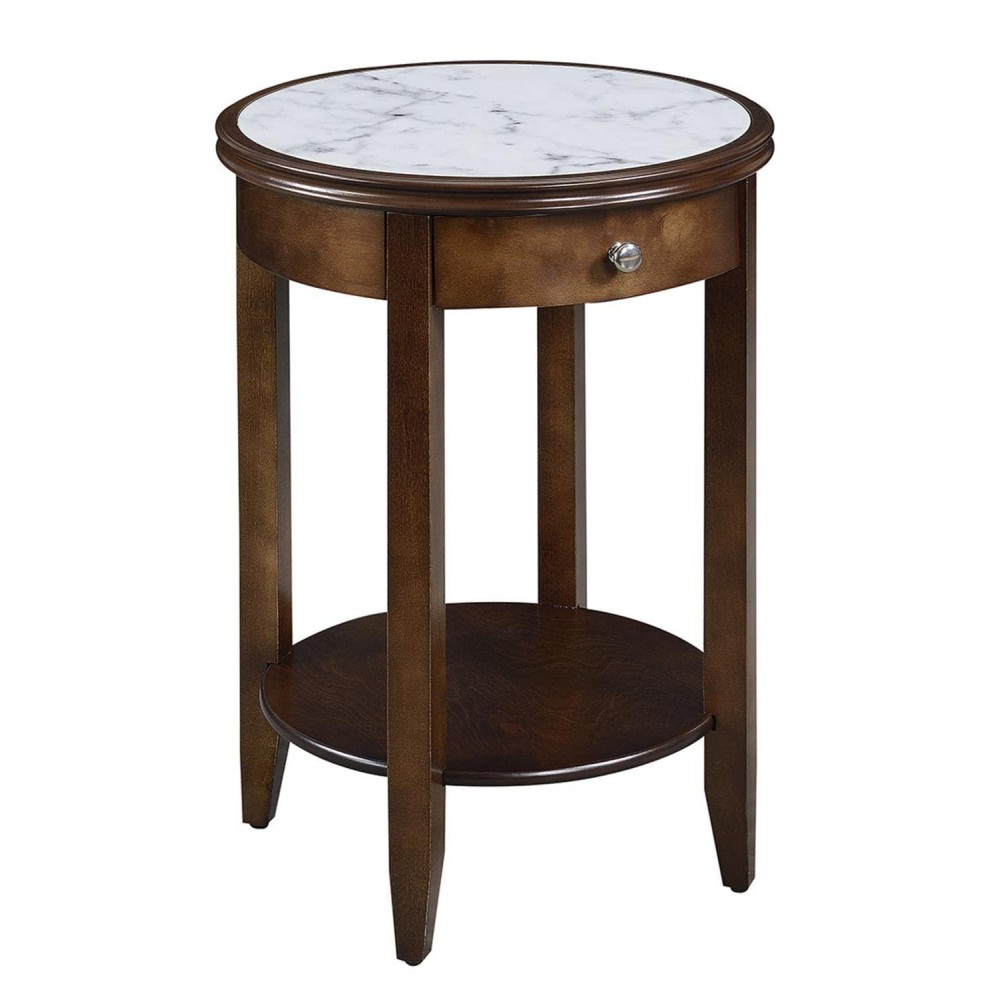 Convenience Concepts American Heritage Baldwin End Table With Drawer, White Marble / Espresso