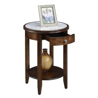 Convenience Concepts American Heritage Baldwin End Table With Drawer, White Marble / Espresso