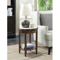 Convenience Concepts American Heritage Baldwin End Table With Drawer, White Marble / Espresso