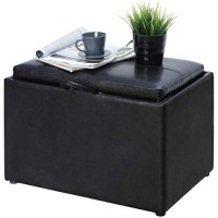 Convenience Concepts Designs4Comfort Accent Storage Ottoman 22.75 - Modern Foot Stool With Decorative Tray For Living Room, Dining Room, Office, Black Faux Leather