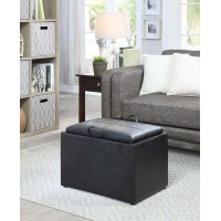 Convenience Concepts Designs4Comfort Accent Storage Ottoman 22.75 - Modern Foot Stool With Decorative Tray For Living Room, Dining Room, Office, Black Faux Leather