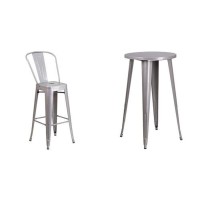 Flash Furniture 24'' Round Silver Metal Indoor-Outdoor Bar Table Set With 2 Cafe Stools